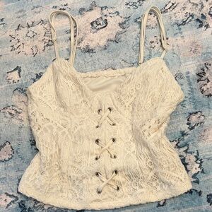Delicate Lace Corset Cami Top - Cream